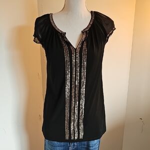 White House Black Market Black Top with Sequin Detail